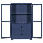 Kitchen Pantry, Freestanding Kitchen Storage Cabinet Display Cabinet With Glass Doors And 4 Built In Drawers For Living Room, Home Office - Blue