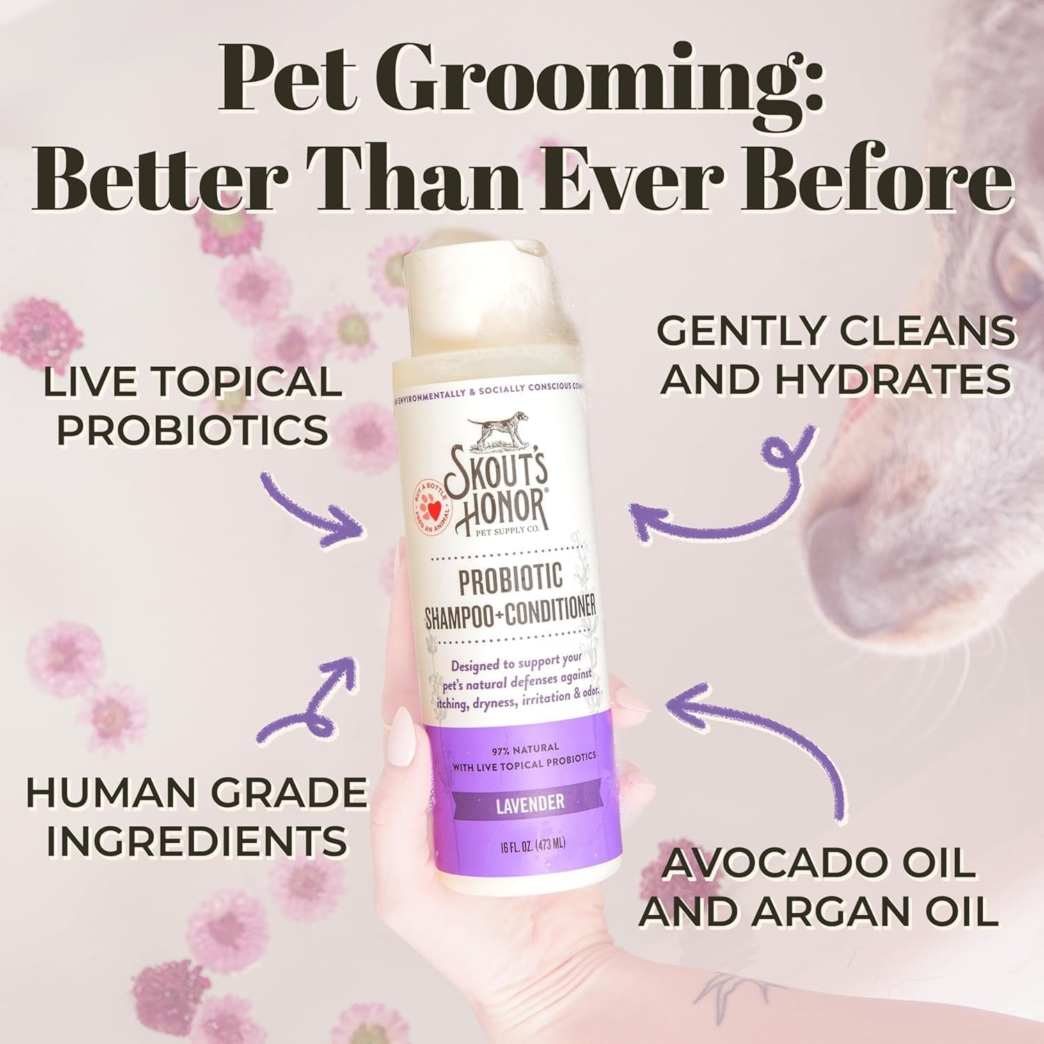 Bundle Probiotic Detangler Grooming Set for Dogs Cats Lavender