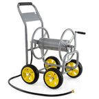 Garden Hose Reel Cart 4 Wheels Heavy-Duty Metal Water Hose Organizer Portable