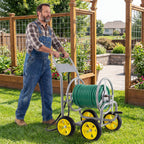 Garden Hose Reel Cart 4 Wheels Heavy-Duty Metal Water Hose Organizer Portable
