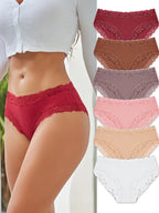 6PCS Sexy Lace Cotton Pants Women Low Waist Panties Underwear S-XL Solid Color Ladies Briefs Lingere Underware Comfortable Women