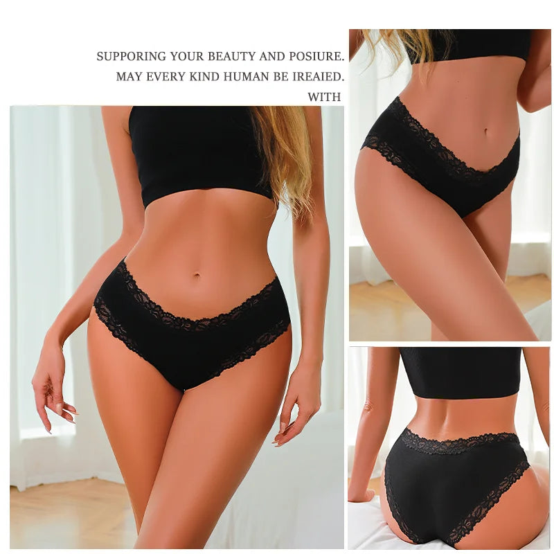 6PCS Sexy Lace Cotton Pants Women Low Waist Panties Underwear S-XL Solid Color Ladies Briefs Lingere Underware Comfortable Women