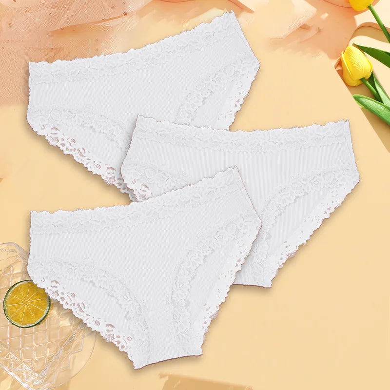 3PCS Sexy Lace Cotton Pants Women Low Waist Panties Underwear S-XL Solid Color Ladies Briefs Lingere Underware Comfortable Women