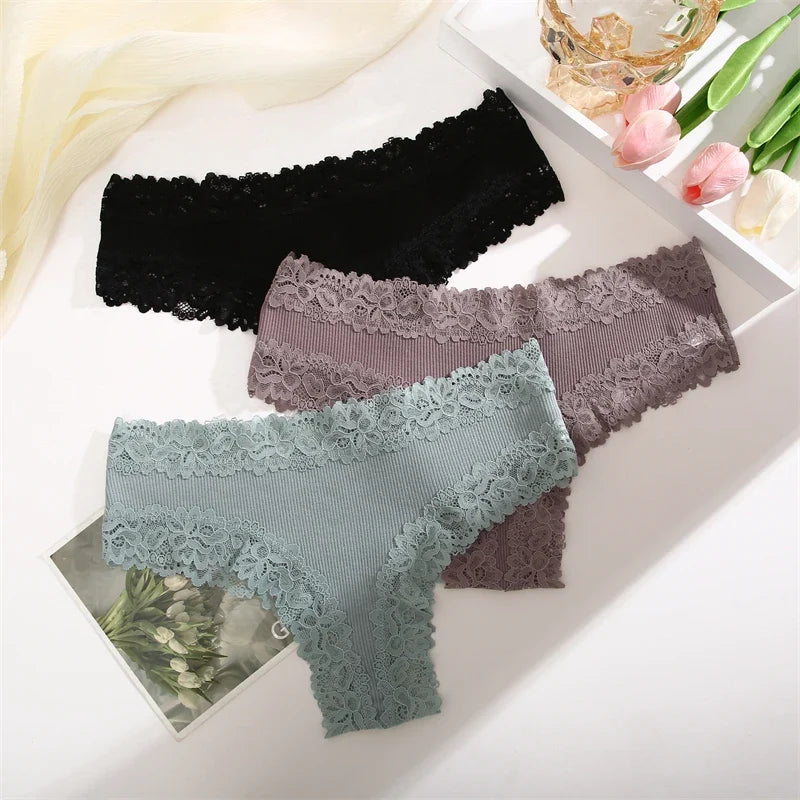 Sexy Lace Cotton Brazilian Pants Women Low Waist Panties Underwear Solid Color Ladies Briefs Lingere Underware Comfortable Women