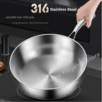 316 Stainless Steel Frying Pan Deepened Wok Uncoated NonStick Skillets Gas Stove Induction Cooker Universal Pan Kitchen Cookware