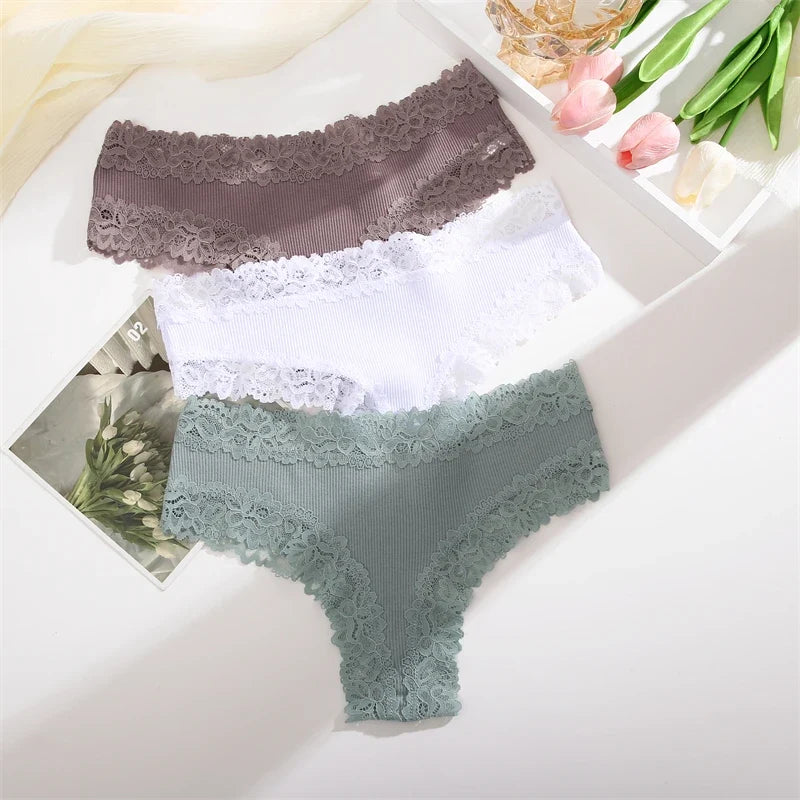 Sexy Lace Cotton Brazilian Pants Women Low Waist Panties Underwear Solid Color Ladies Briefs Lingere Underware Comfortable Women