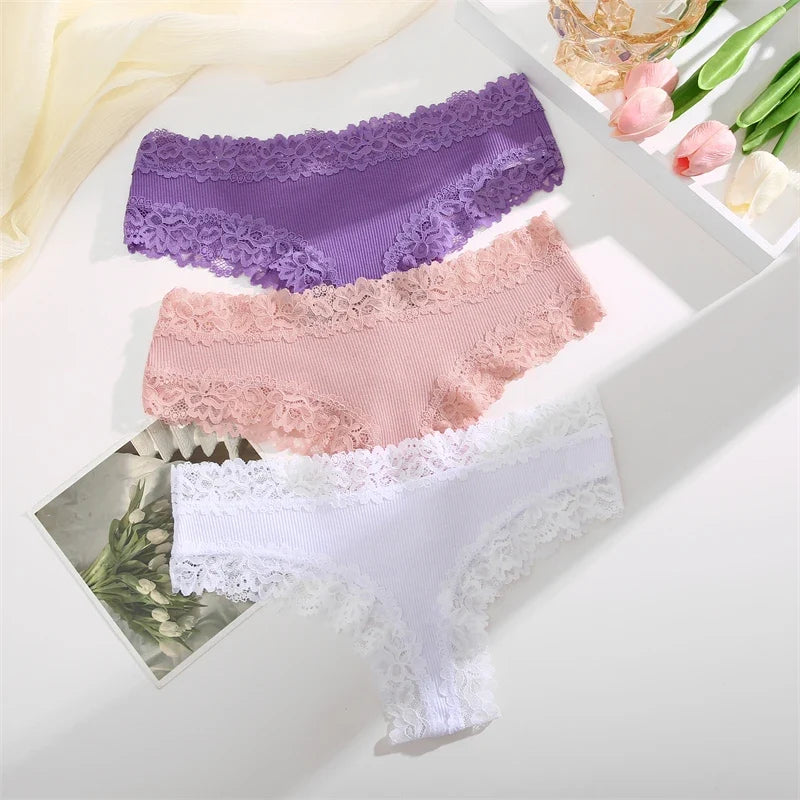 Sexy Lace Cotton Brazilian Pants Women Low Waist Panties Underwear Solid Color Ladies Briefs Lingere Underware Comfortable Women