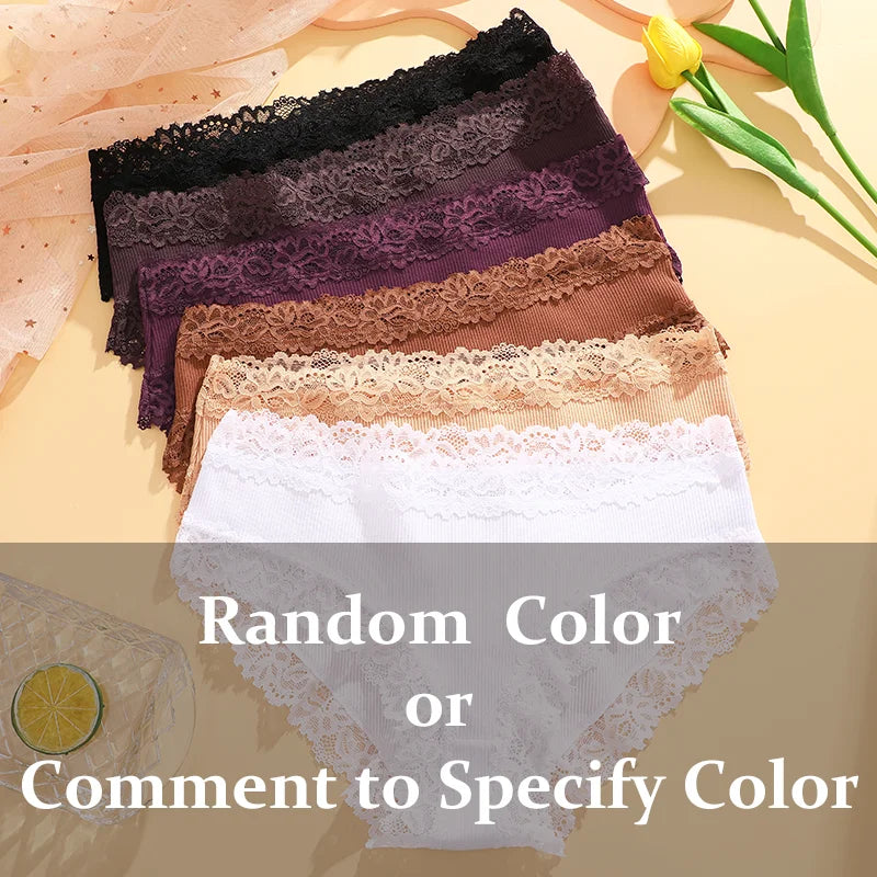 3PCS Sexy Lace Cotton Pants Women Low Waist Panties Underwear S-XL Solid Color Ladies Briefs Lingere Underware Comfortable Women
