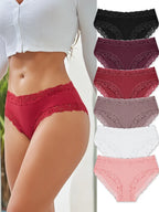 6PCS Sexy Lace Cotton Pants Women Low Waist Panties Underwear S-XL Solid Color Ladies Briefs Lingere Underware Comfortable Women