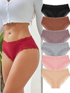 6PCS Sexy Lace Cotton Pants Women Low Waist Panties Underwear S-XL Solid Color Ladies Briefs Lingere Underware Comfortable Women