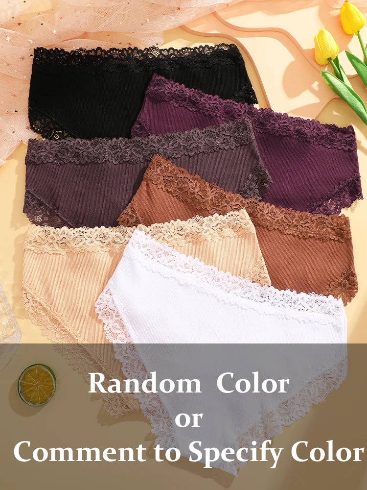 6PCS Sexy Lace Cotton Pants Women Low Waist Panties Underwear S-XL Solid Color Ladies Briefs Lingere Underware Comfortable Women
