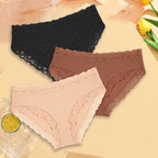 3PCS Sexy Lace Cotton Pants Women Low Waist Panties Underwear S-XL Solid Color Ladies Briefs Lingere Underware Comfortable Women