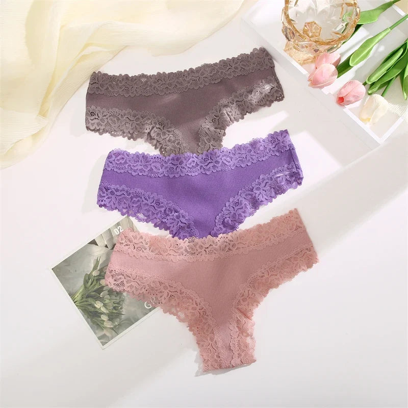 Sexy Lace Cotton Brazilian Pants Women Low Waist Panties Underwear Solid Color Ladies Briefs Lingere Underware Comfortable Women
