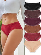 6PCS Sexy Lace Cotton Pants Women Low Waist Panties Underwear S-XL Solid Color Ladies Briefs Lingere Underware Comfortable Women
