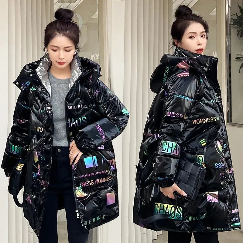 2026 Fashion New Bright Fabric Thick Warm Winter Jackets Women's Cotton Padded Coats Mid-Length Women Parkas Female Outerwear