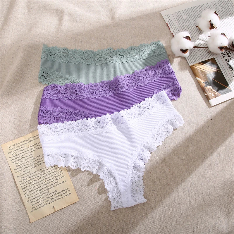 Sexy Lace Cotton Brazilian Pants Women Low Waist Panties Underwear Solid Color Ladies Briefs Lingere Underware Comfortable Women