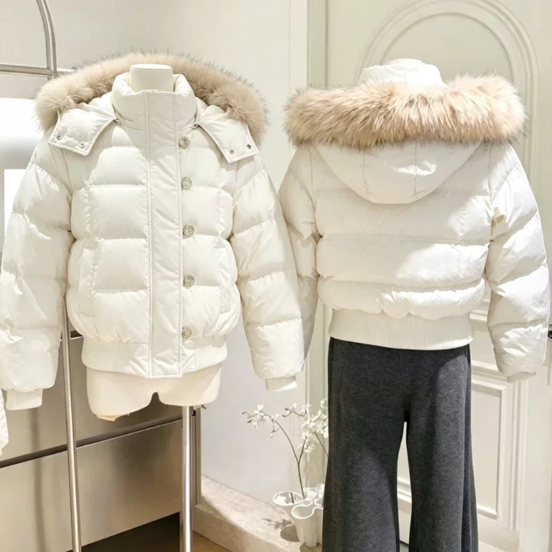 Women Thick Winter Parka Faux Fur Hood Wind Resistant Padded Coat Long Sleeve Casual Street Daily Warm Outer Jacket Fashion New
