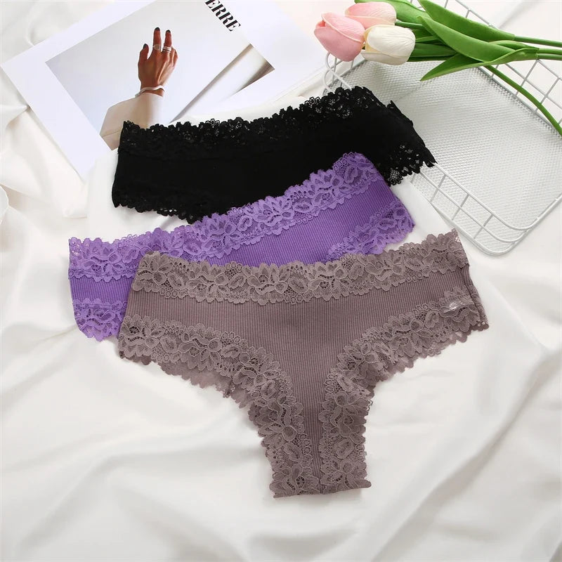 Sexy Lace Cotton Brazilian Pants Women Low Waist Panties Underwear Solid Color Ladies Briefs Lingere Underware Comfortable Women