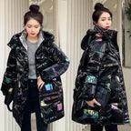 2026 Fashion New Bright Fabric Thick Warm Winter Jackets Women's Cotton Padded Coats Mid-Length Women Parkas Female Outerwear