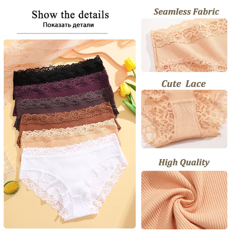 3PCS Sexy Lace Cotton Pants Women Low Waist Panties Underwear S-XL Solid Color Ladies Briefs Lingere Underware Comfortable Women