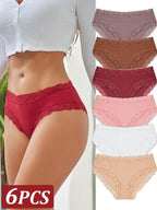 6PCS Sexy Lace Cotton Pants Women Low Waist Panties Underwear S-XL Solid Color Ladies Briefs Lingere Underware Comfortable Women