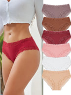 6PCS Sexy Lace Cotton Pants Women Low Waist Panties Underwear S-XL Solid Color Ladies Briefs Lingere Underware Comfortable Women