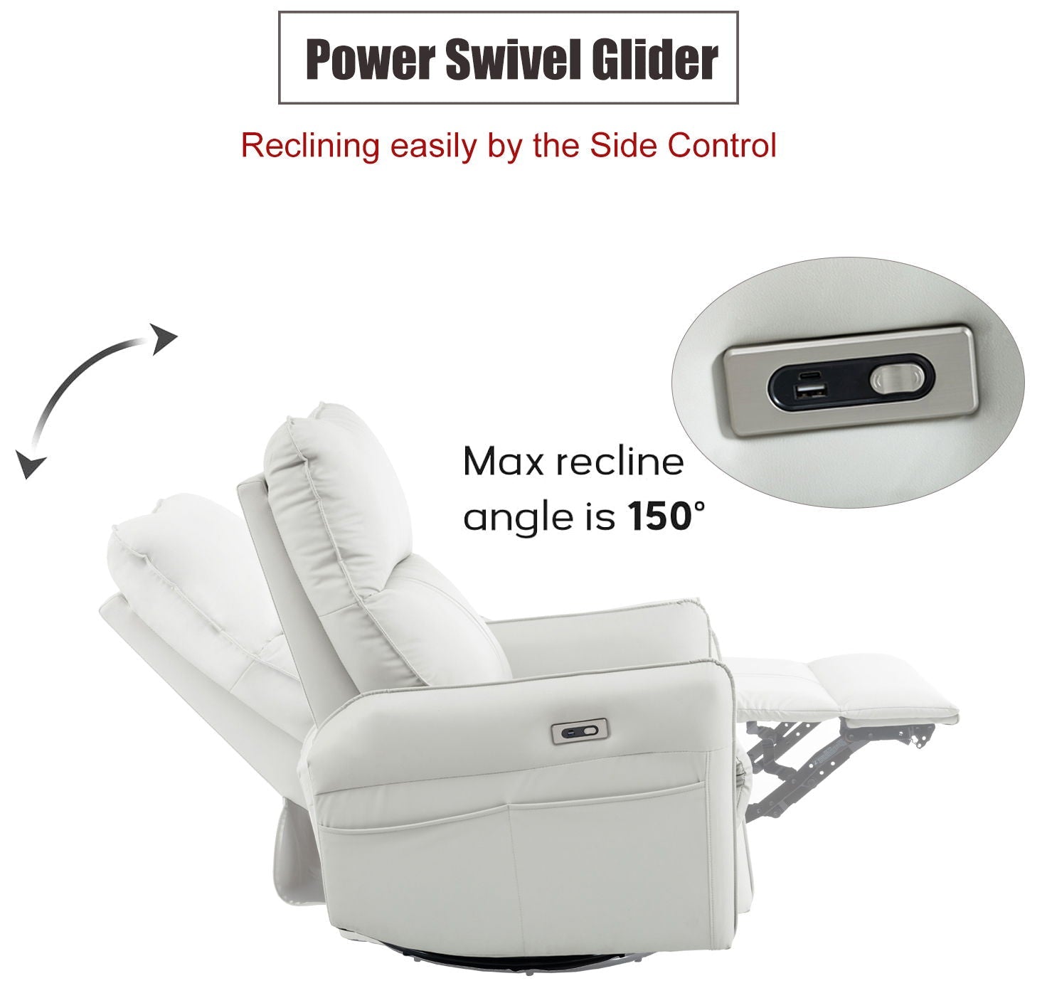 29.92" 270 Power Swivel Rocker Recliner Chair, Electric Glider Reclining Sofa With USB Ports, Power Swivel Glider, Rocking Chair Nursery Recliners For Living Room Bedroom
