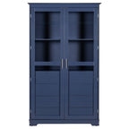 Kitchen Pantry, Freestanding Kitchen Storage Cabinet Display Cabinet With Glass Doors And 4 Built In Drawers For Living Room, Home Office - Blue