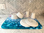 Dish Drying Mat - Print of Navy Blue Towel With Word Bathroom Designer Textures III