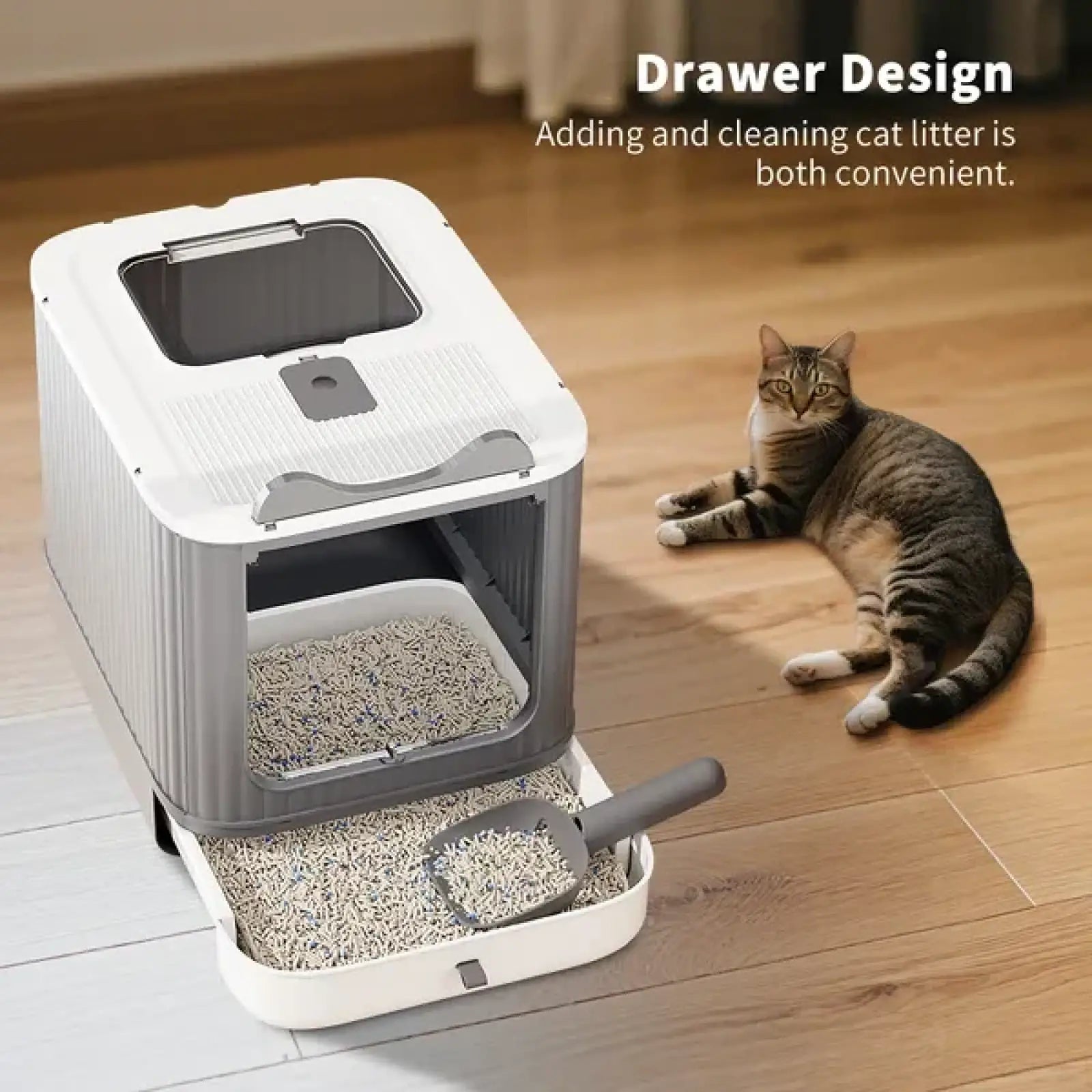Elf White Cat Litter Box Elevated Leak Proof Design