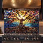 Mosaic Tree Tempered Glass Backsplash – Kitchen Backsplash for Stove or Sink