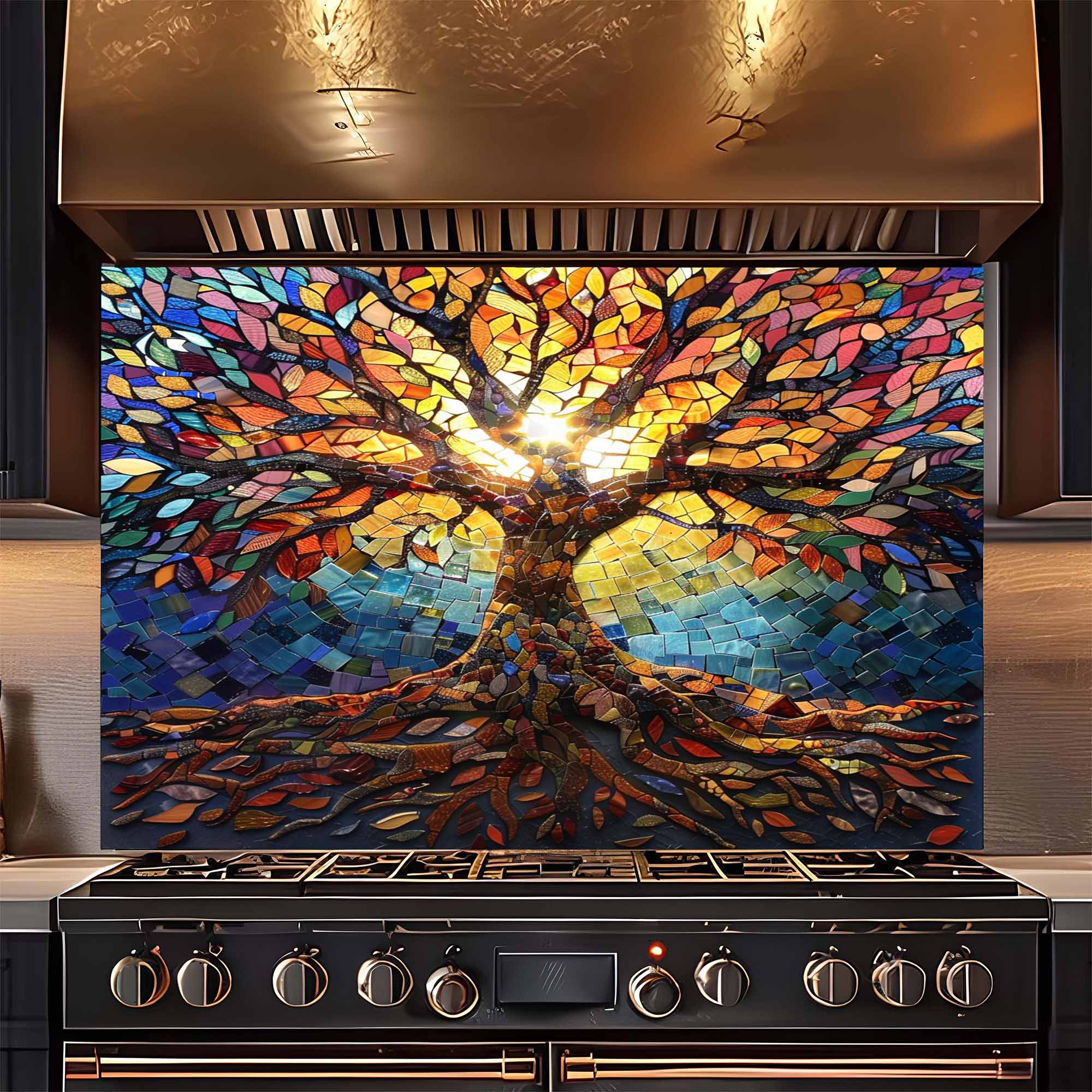 Mosaic Tree Tempered Glass Backsplash – Kitchen Backsplash for Stove or Sink