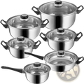 Stainless Steel Cookware Set 12 Piece with Glass Lids