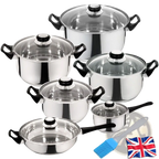 Stainless Steel Cookware Set 12 Piece with Glass Lids